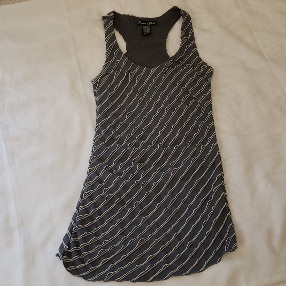 Rachael & Chloe Racerback Ruffle Tank Top Grey White Women's Small S